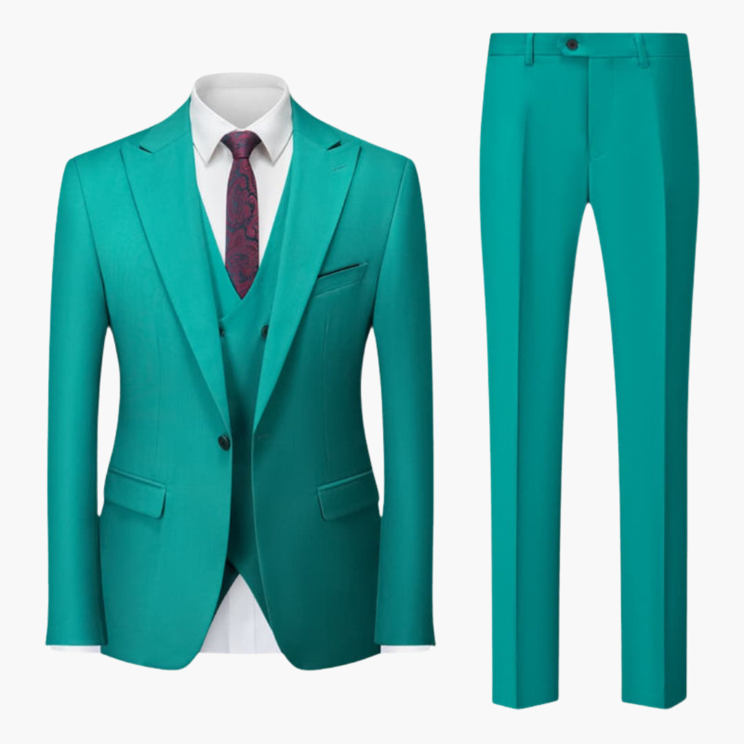 Costume Homme Trois Pièces avec Revers Cranté et Pantalon Coupe Ajustée