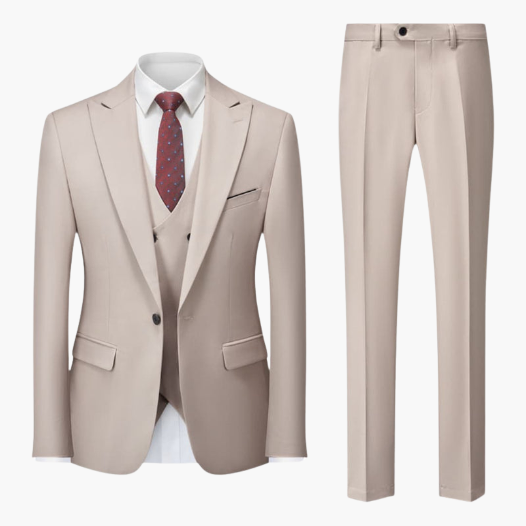 Costume Homme Trois Pièces avec Revers Cranté et Pantalon Coupe Ajustée