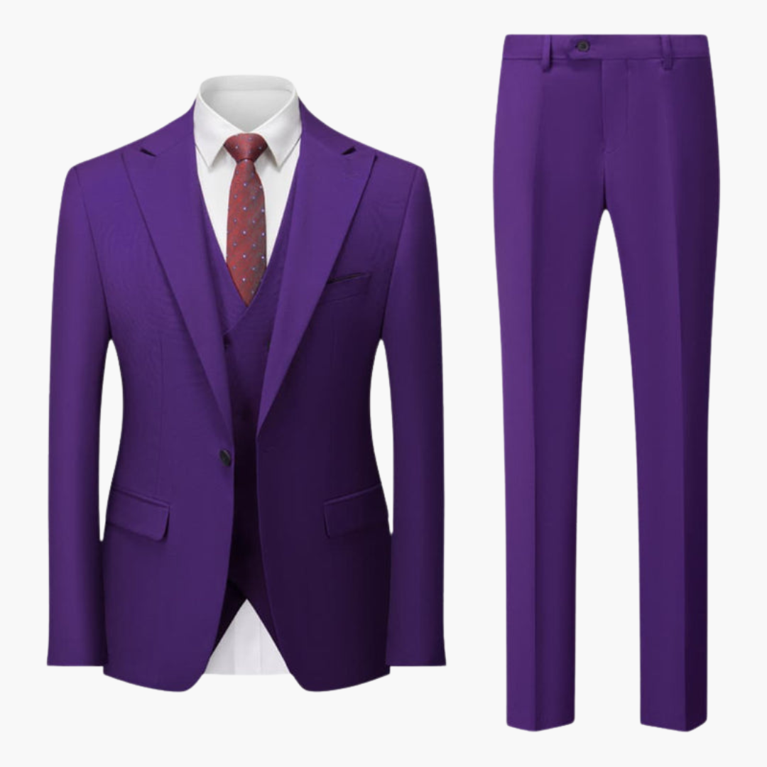Costume Homme Trois Pièces avec Revers Cranté et Pantalon Coupe Ajustée