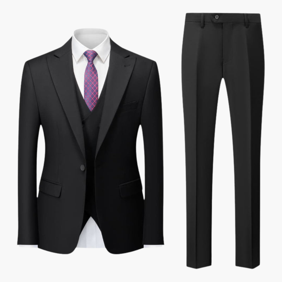 Costume Homme Trois Pièces avec Revers Cranté et Pantalon Coupe Ajustée