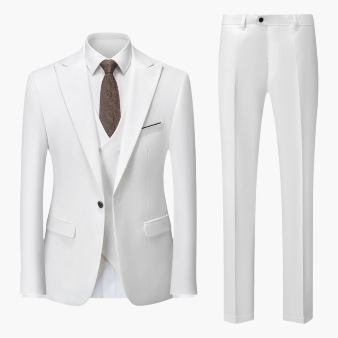 Costume Homme Trois Pièces avec Revers Cranté et Pantalon Coupe Ajustée