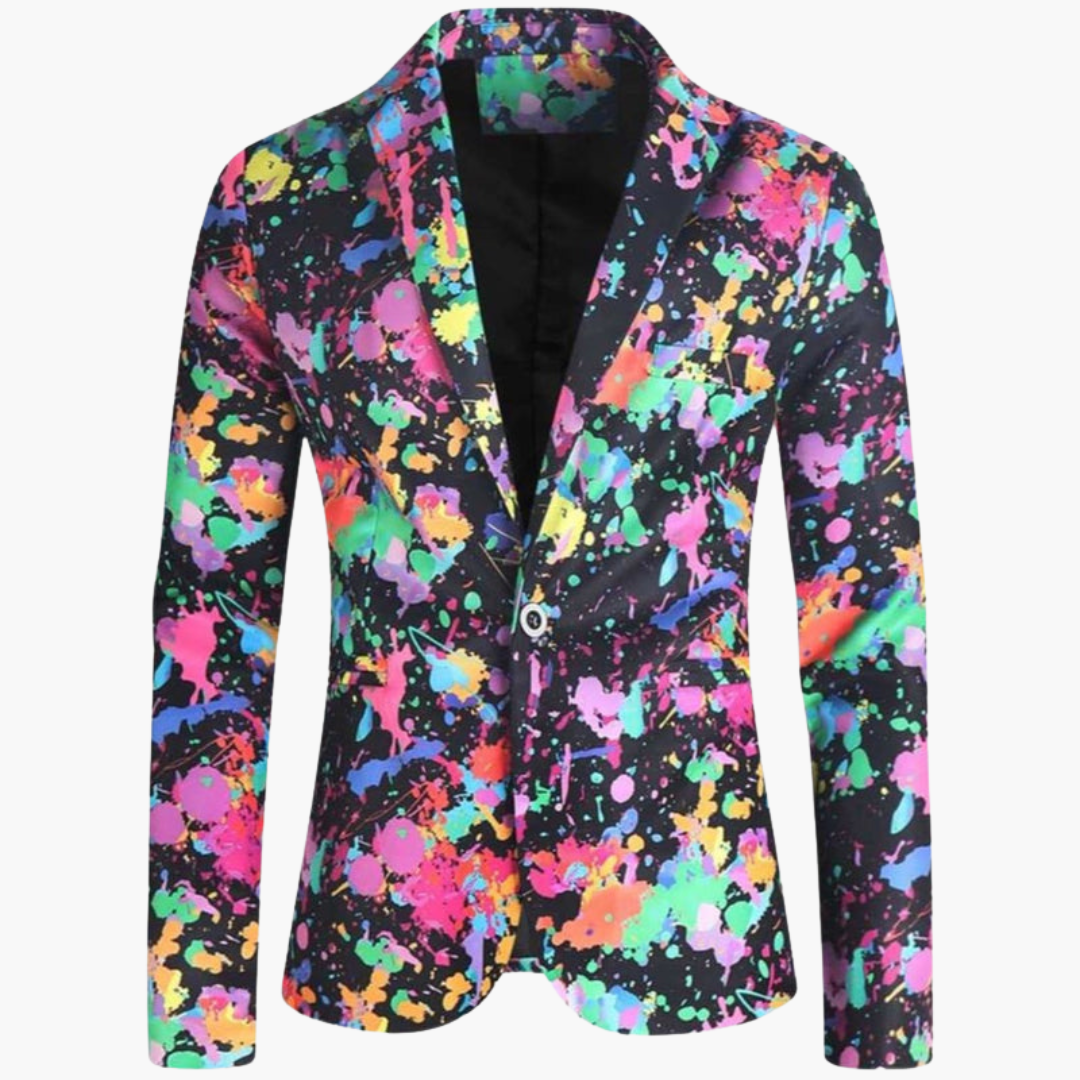 Costume deux pièces pour homme à motif multicolore et pantalon coupe ajustée