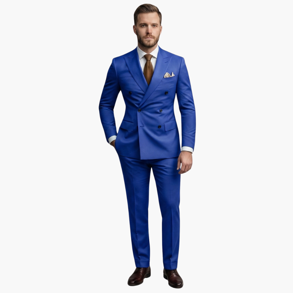Costume homme deux pièces avec veste croisée et six boutons