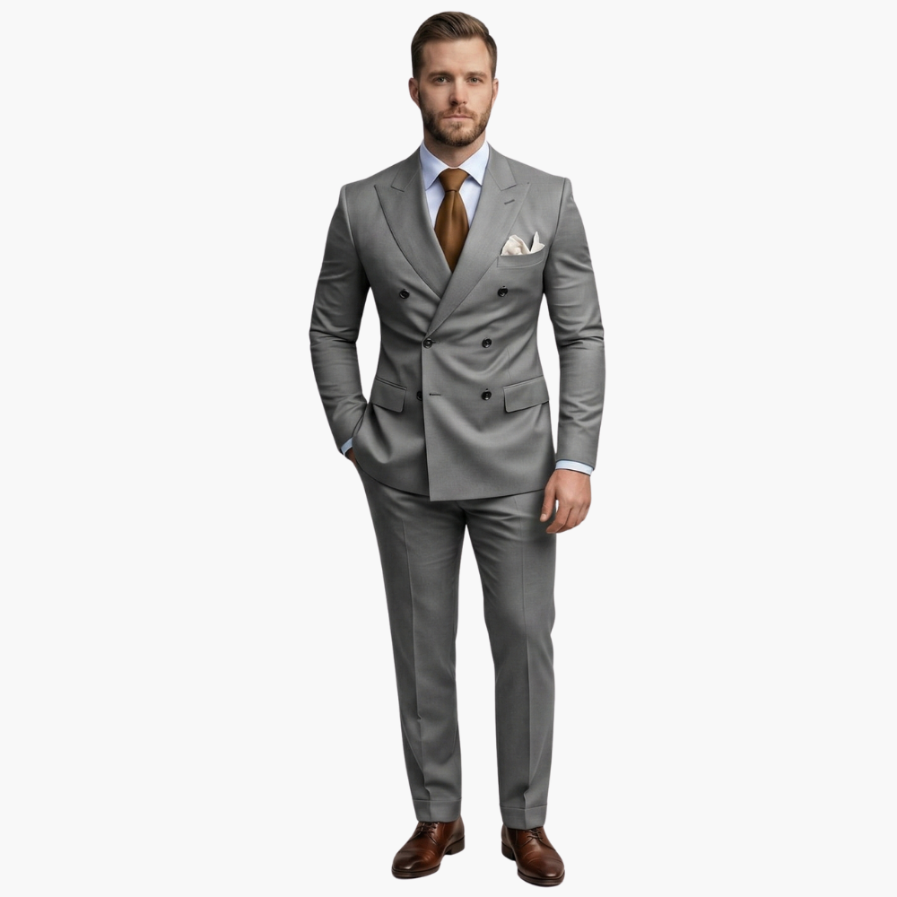 Costume homme deux pièces avec veste croisée et six boutons