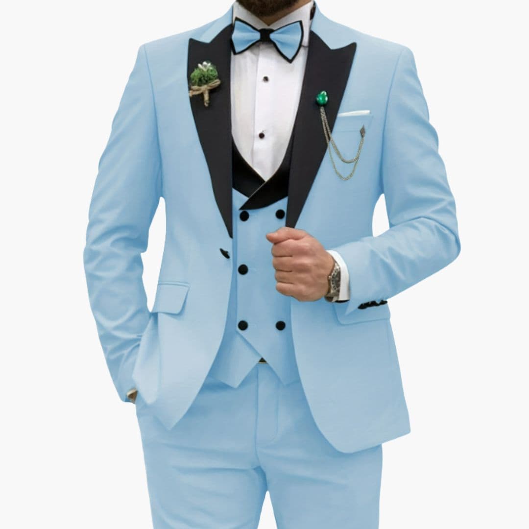 Costume homme trois pièces avec col contrastant et gilet