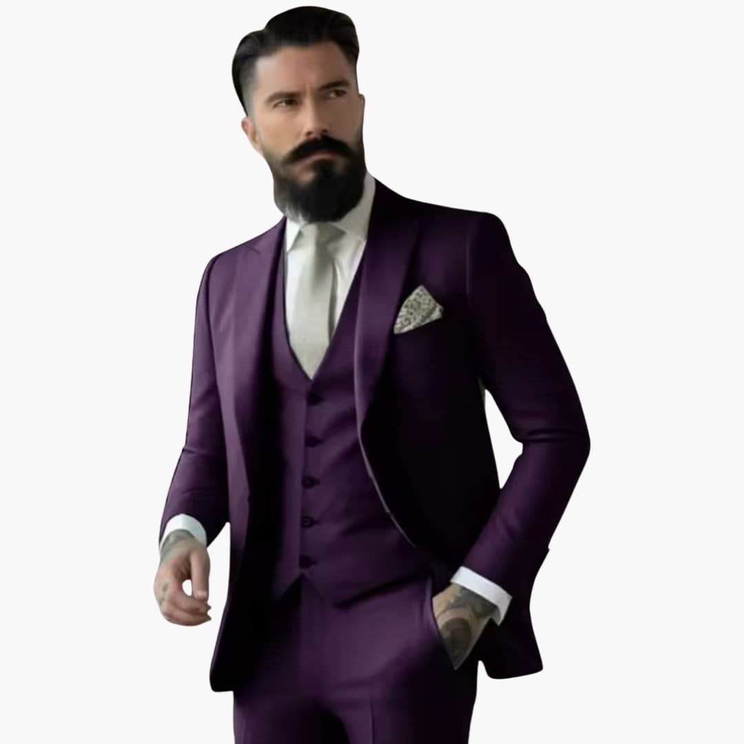 Costume homme trois pièces avec veste à col à revers