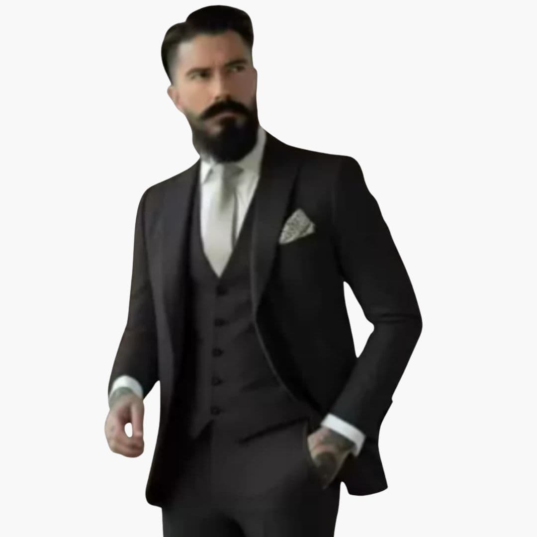 Costume homme trois pièces avec veste à col à revers