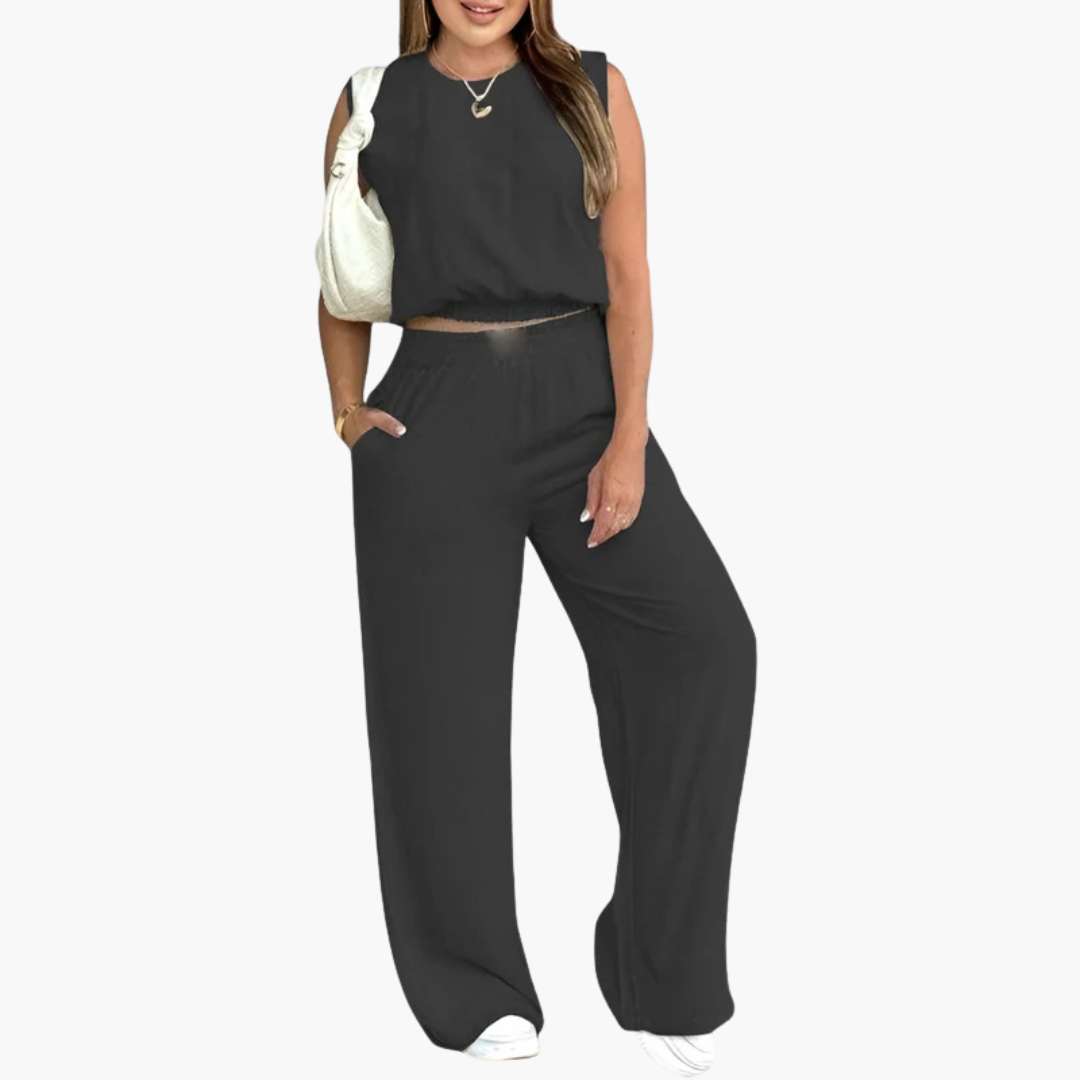 Damen Zweiteiliges Set mit Cropped Top und Weiten Hosen