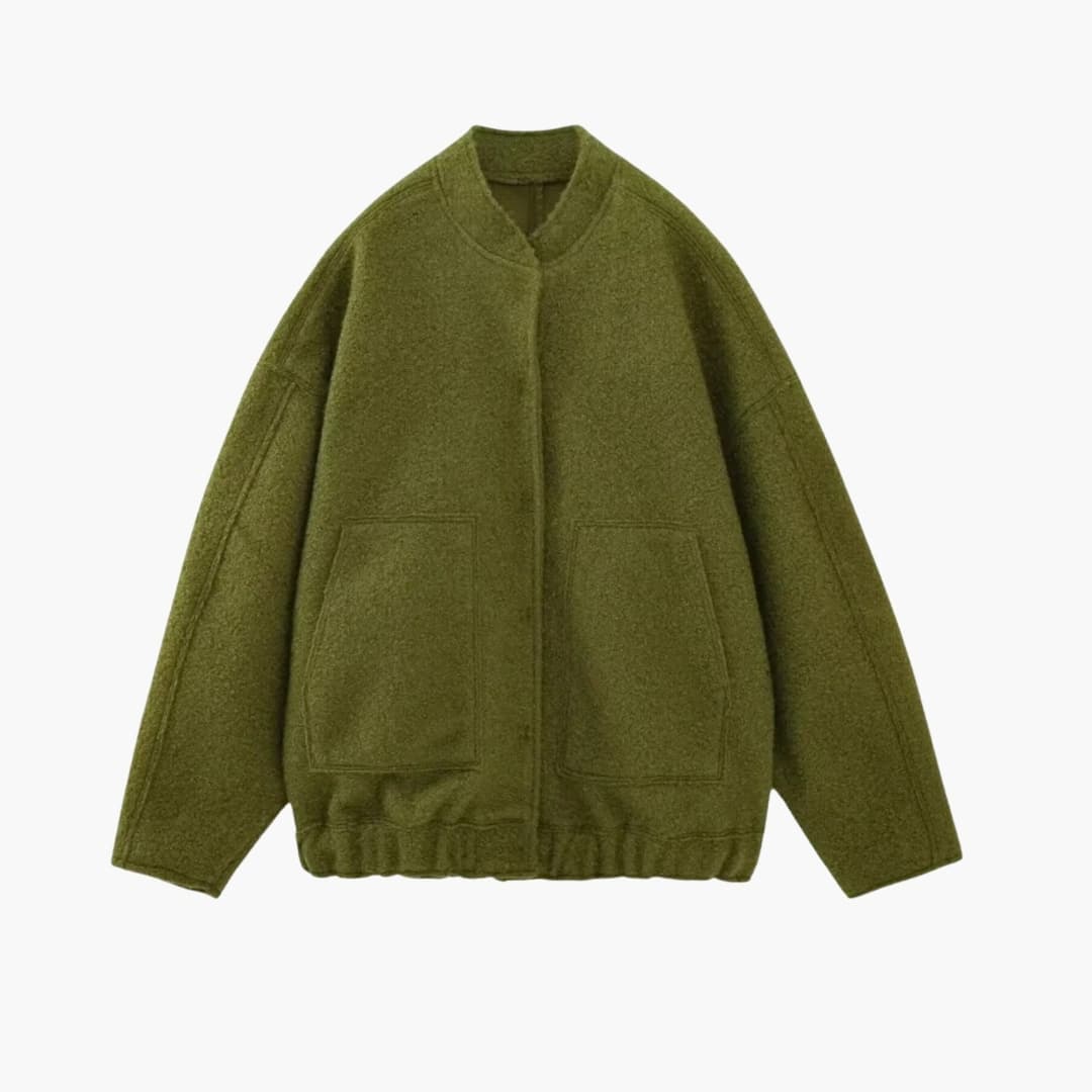 Dame bomber oversize med forlommer og skjult lukning