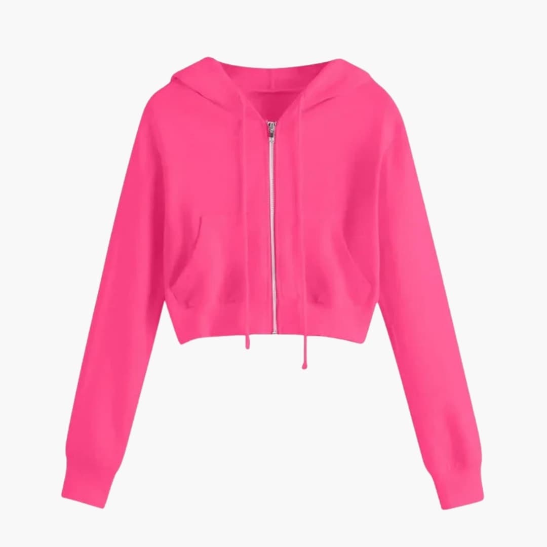 Bluza damska krótka z wbudowanym kapturem i zamkiem błyskawicznym
