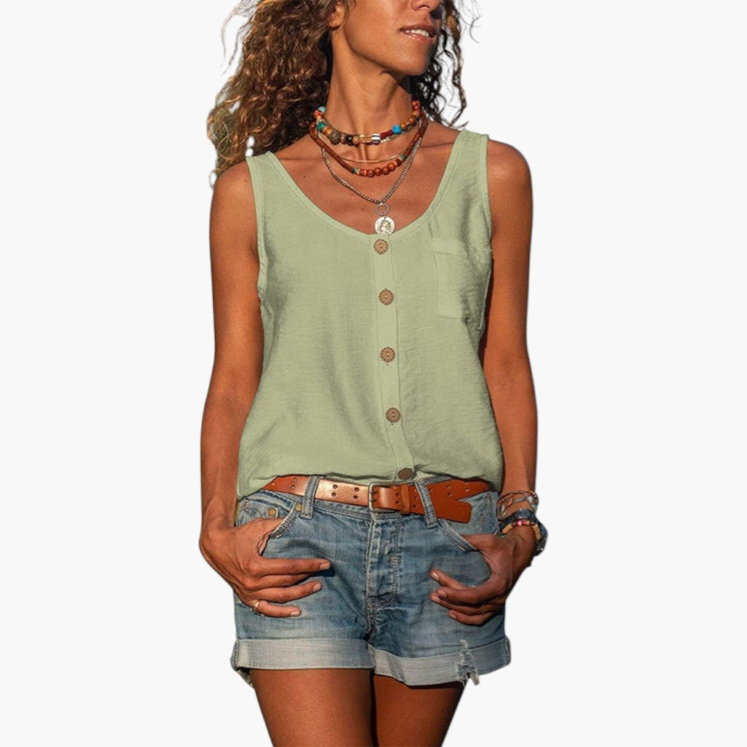 Débardeur femme à col arrondi avec boutons décoratifs