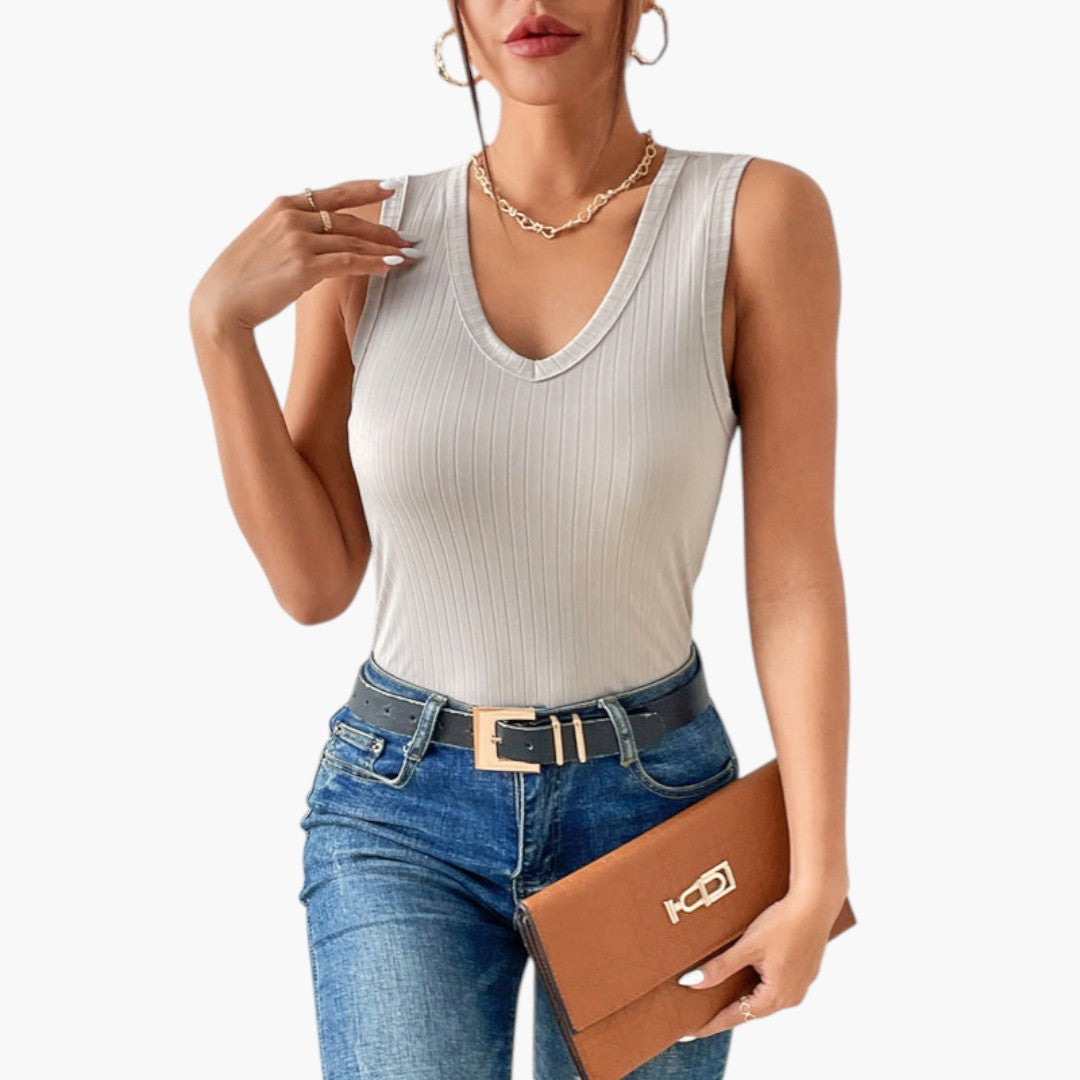 Top donna con scollo a V e superficie a coste