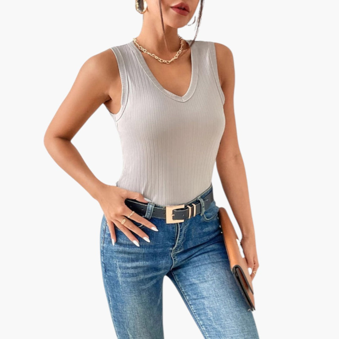Top donna con scollo a V e superficie a coste