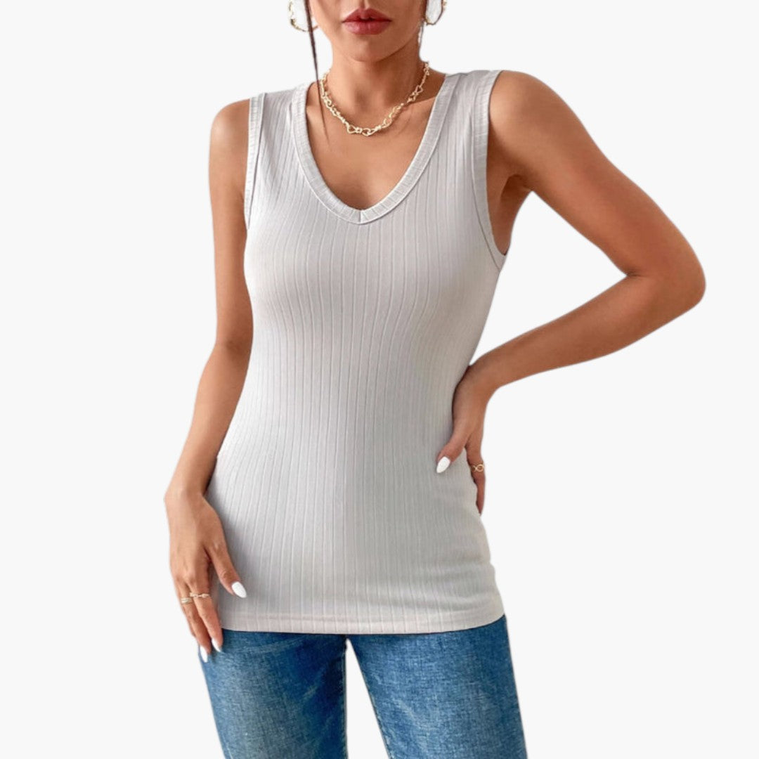 Top donna con scollo a V e superficie a coste