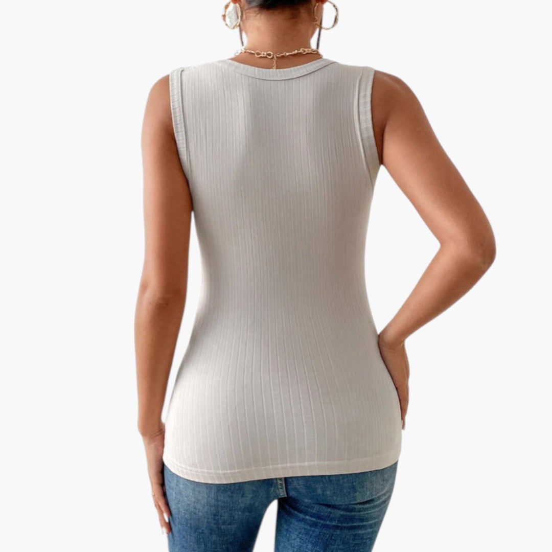 Top donna con scollo a V e superficie a coste