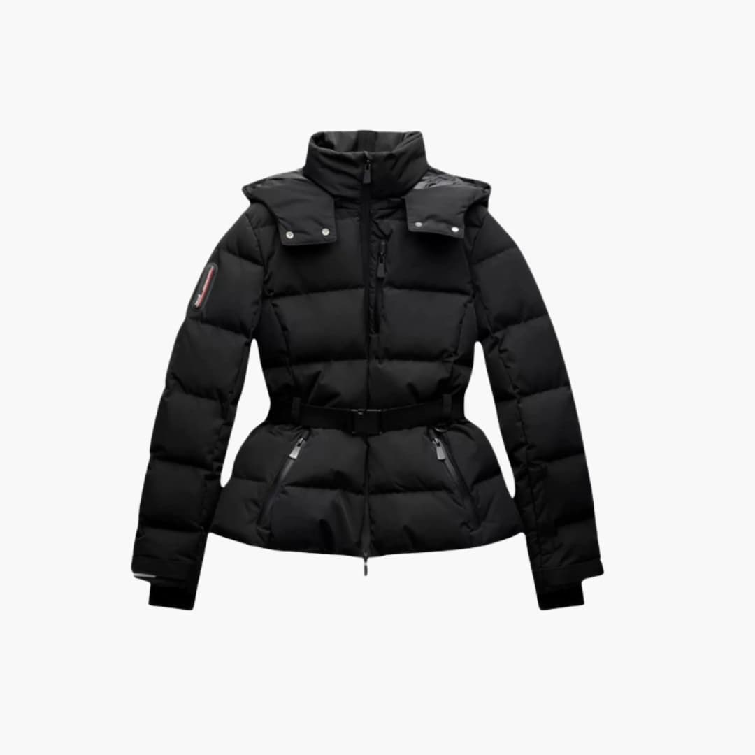 Doudoune femme avec col montant et taille ceinturée