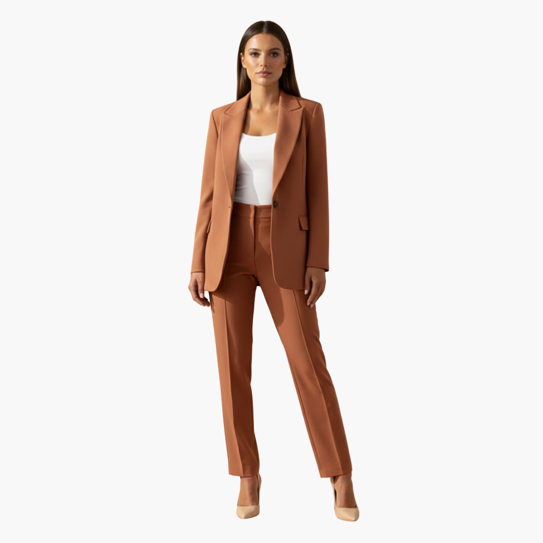 Ensemble Blazer et Pantalon Femme à Revers Notchés et Coupe Ajustée