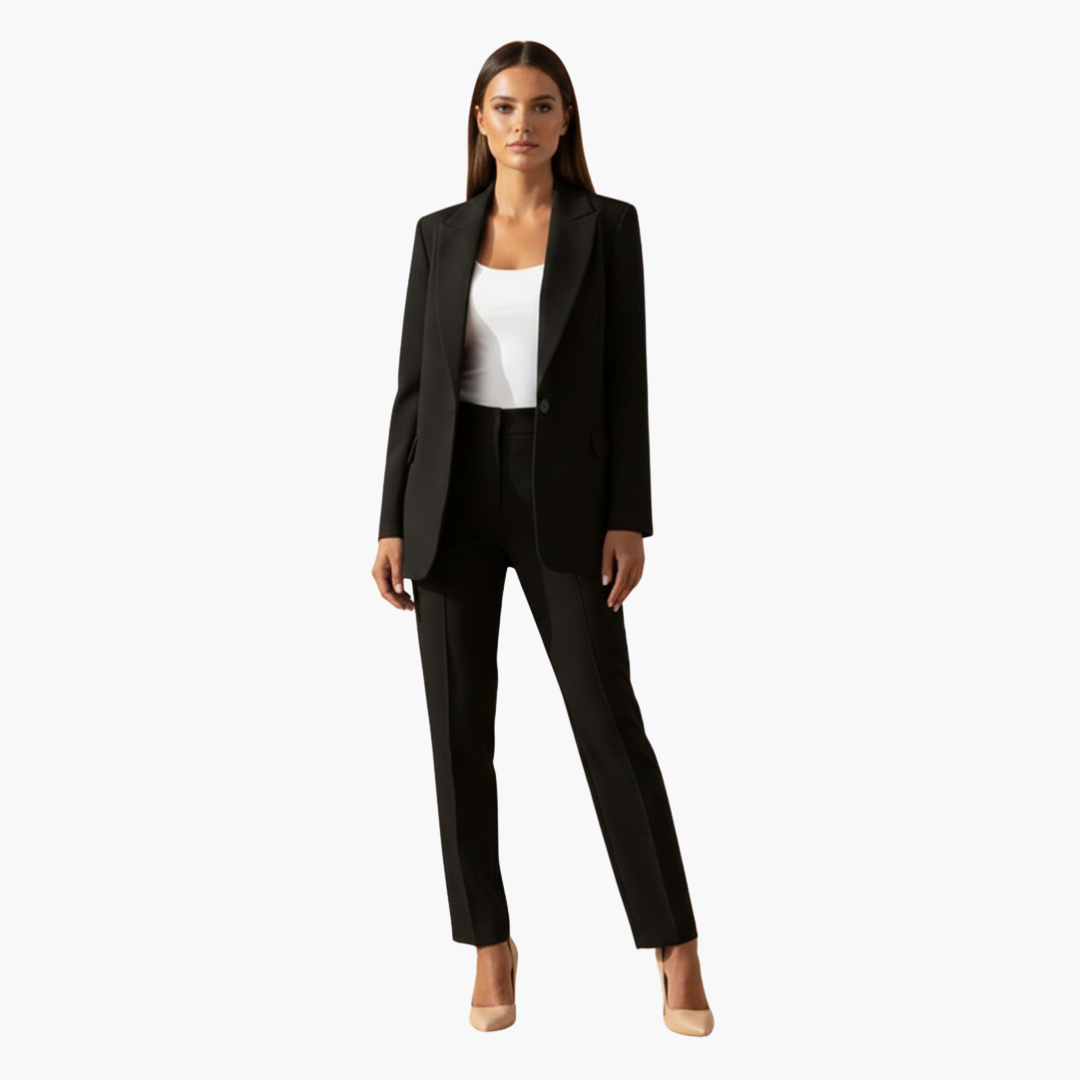 Ensemble Blazer et Pantalon Femme à Revers Notchés et Coupe Ajustée