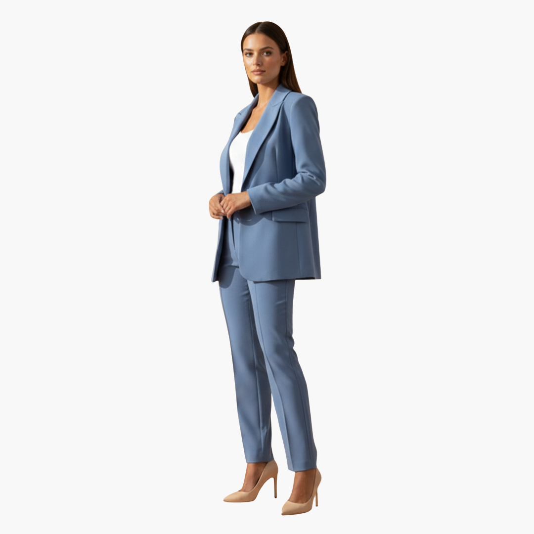 Ensemble Blazer et Pantalon Femme à Revers Notchés et Coupe Ajustée