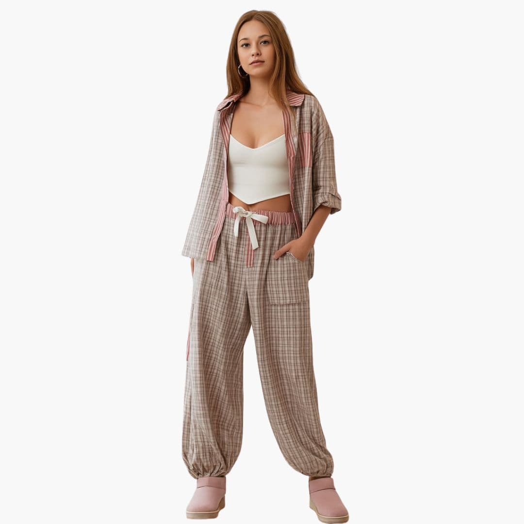 Pyjamasæt til kvinder med ternet mønster
