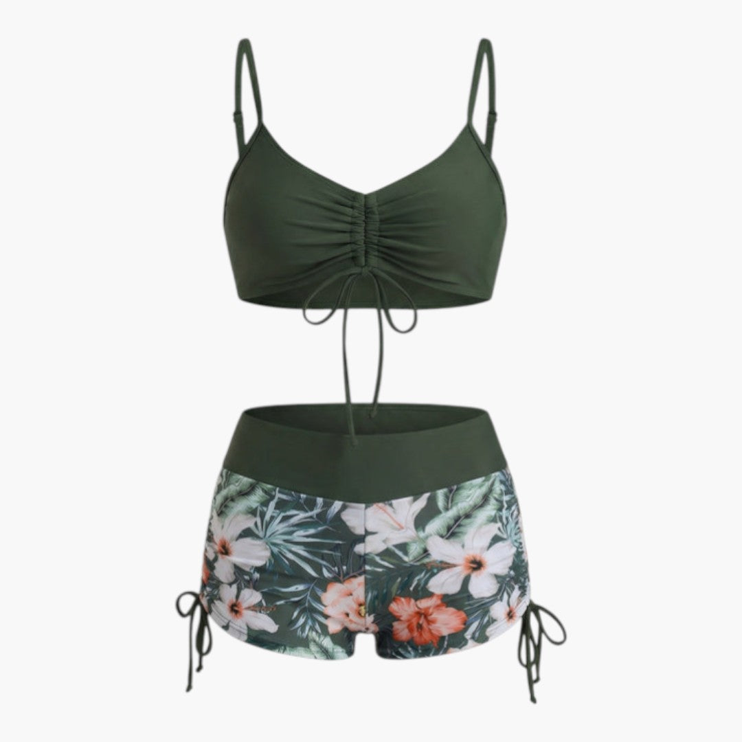Damen-Bikini-Set mit hochgeschnittenem Unterteil und Blumenmuster