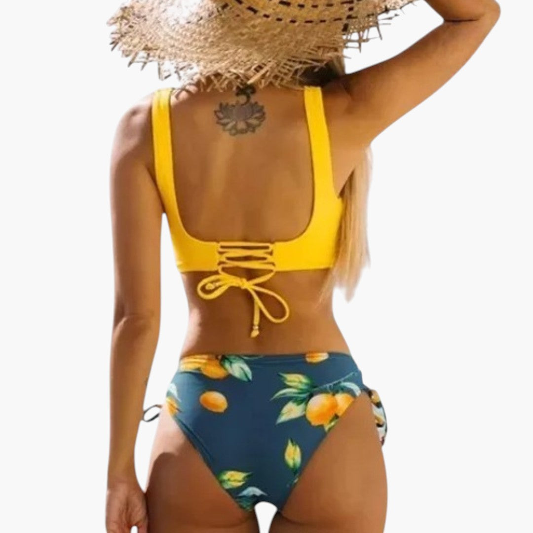 Completo bikini donna con incroci e stampa floreale