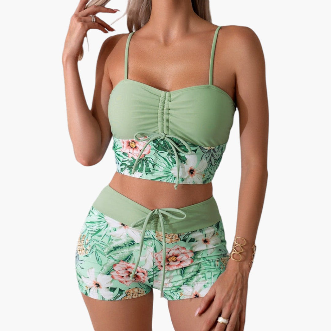 Bikini-Set für Damen mit Raffung und Blumenmuster