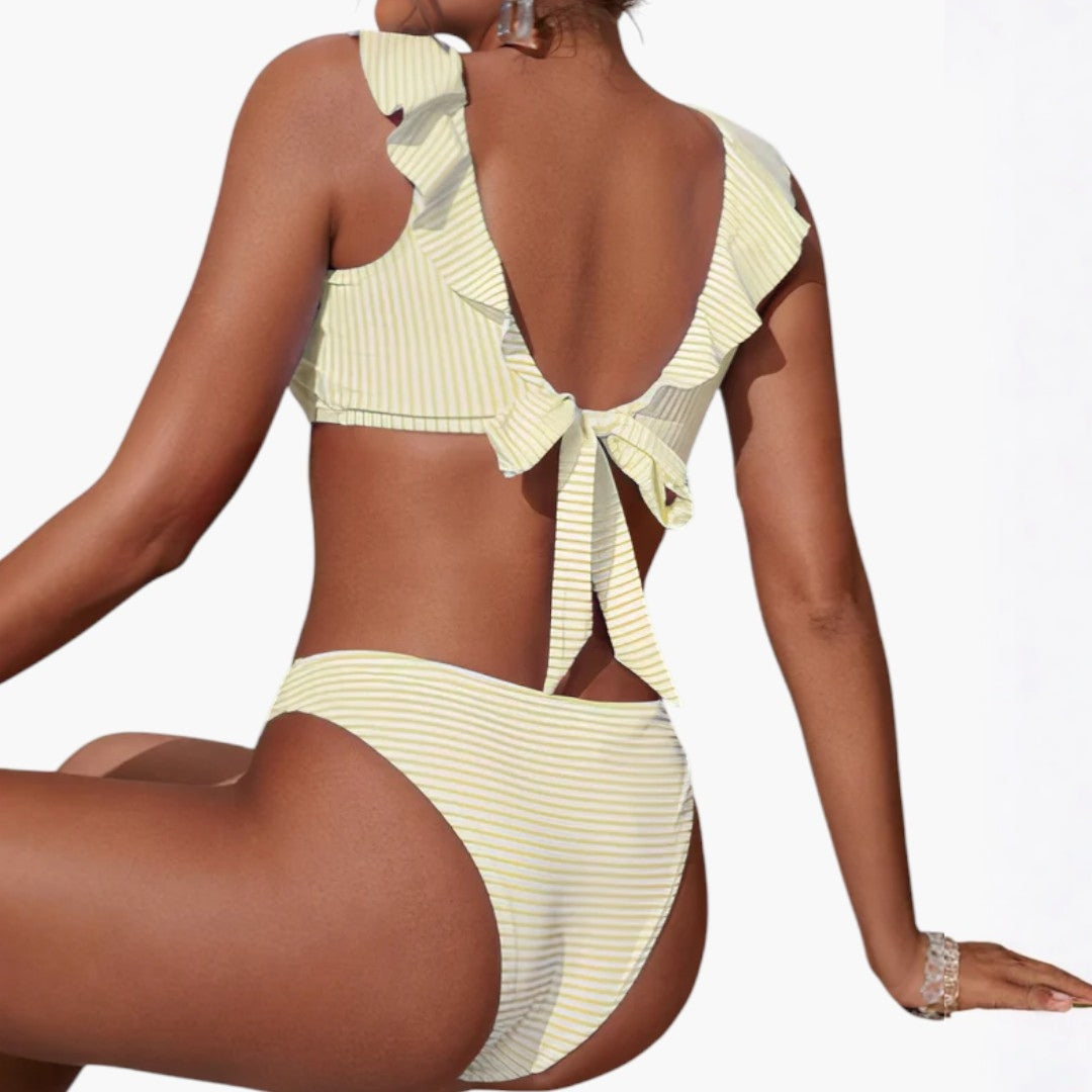 Completo bikini donna con top a volant a righe