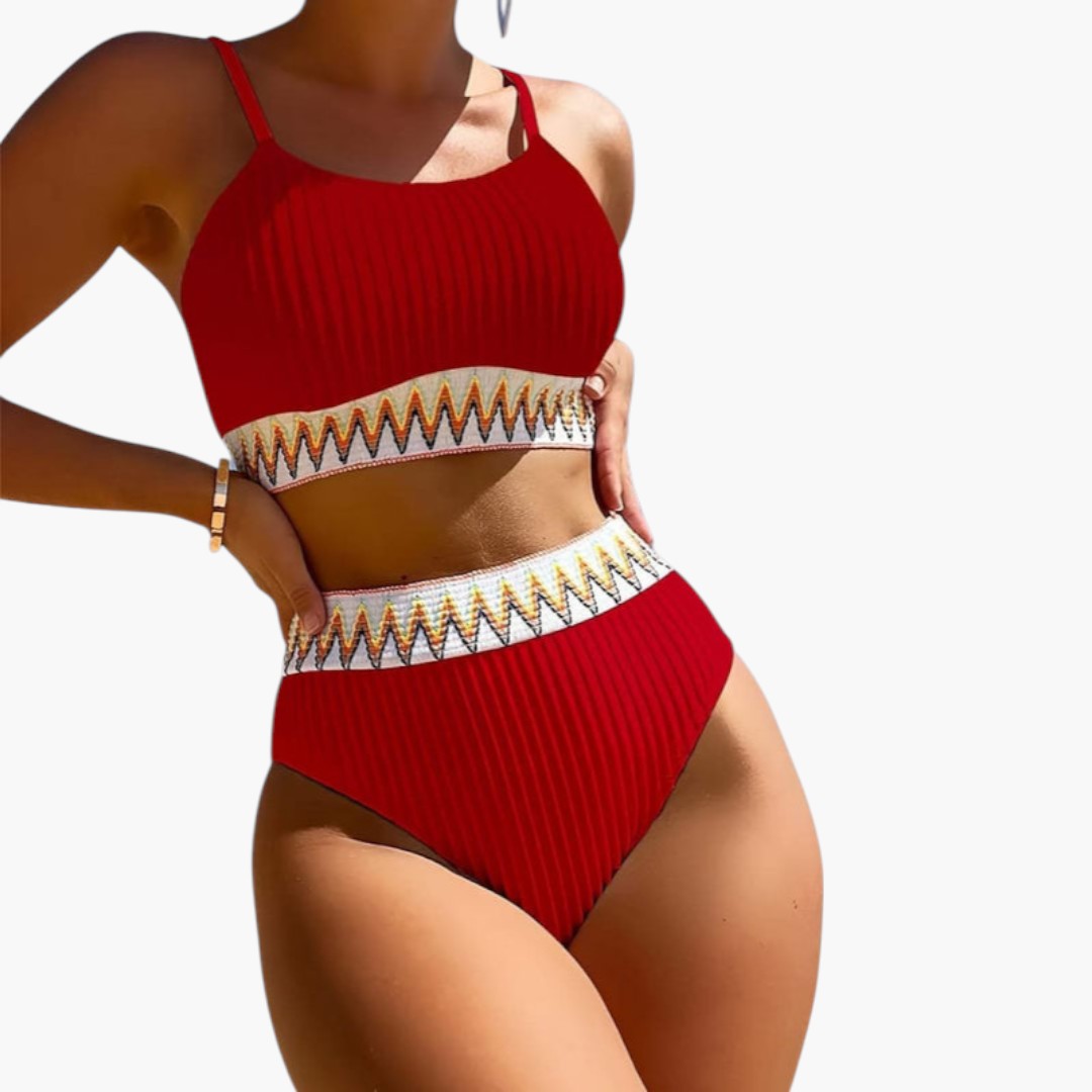 Conjunto de biquíni feminino com parte superior canelada