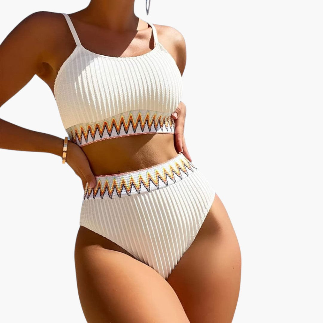Conjunto de biquíni feminino com parte superior canelada