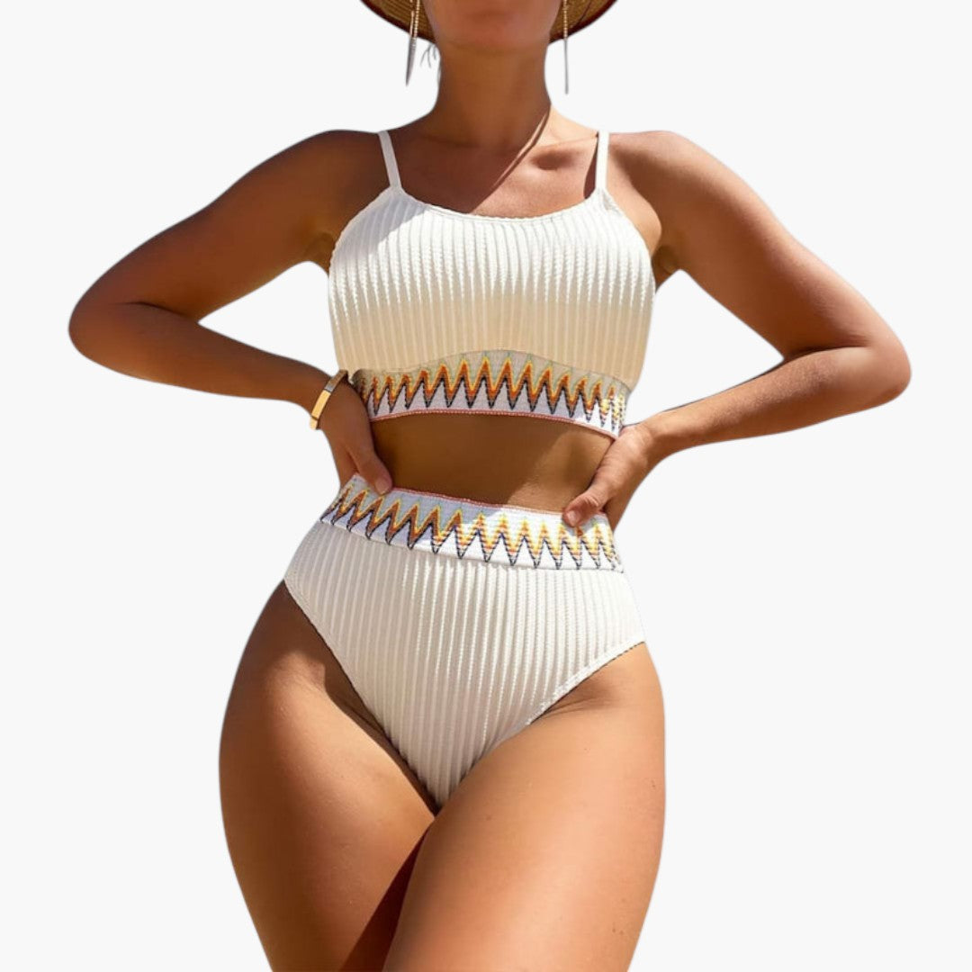 Conjunto de biquíni feminino com parte superior canelada