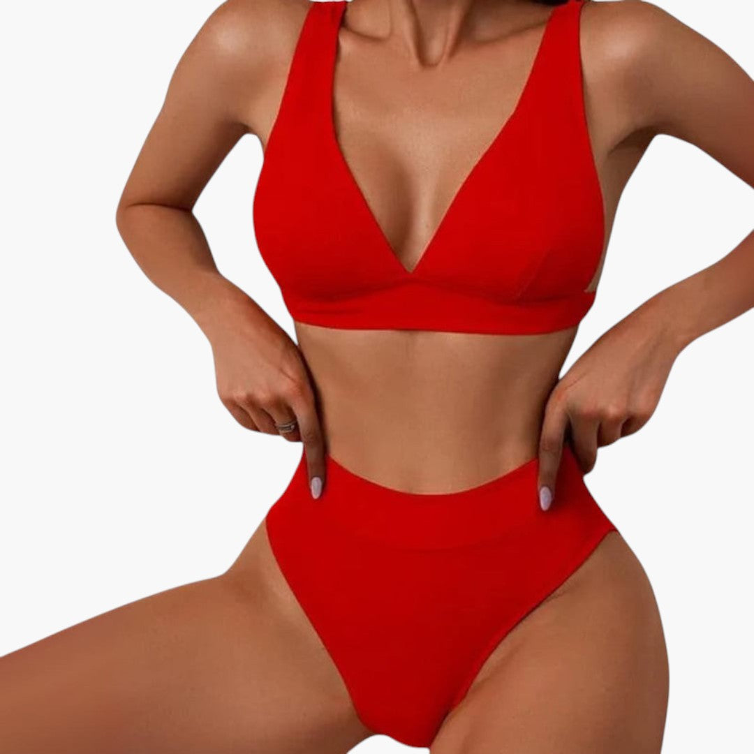 Ribstrikket damebikini med brede stropper