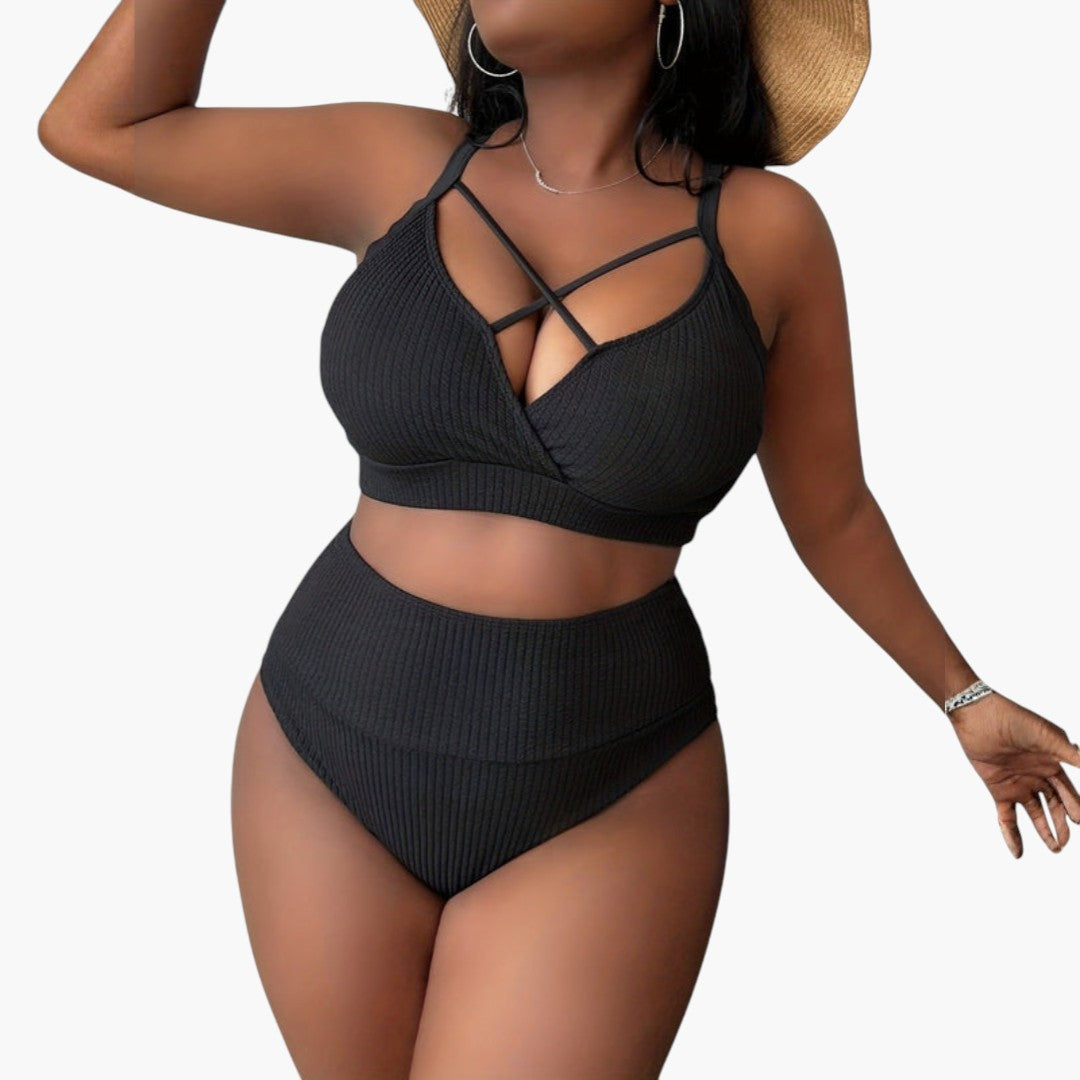 Set med bikini för kvinnor i stor storlek med hög midja på underdelen