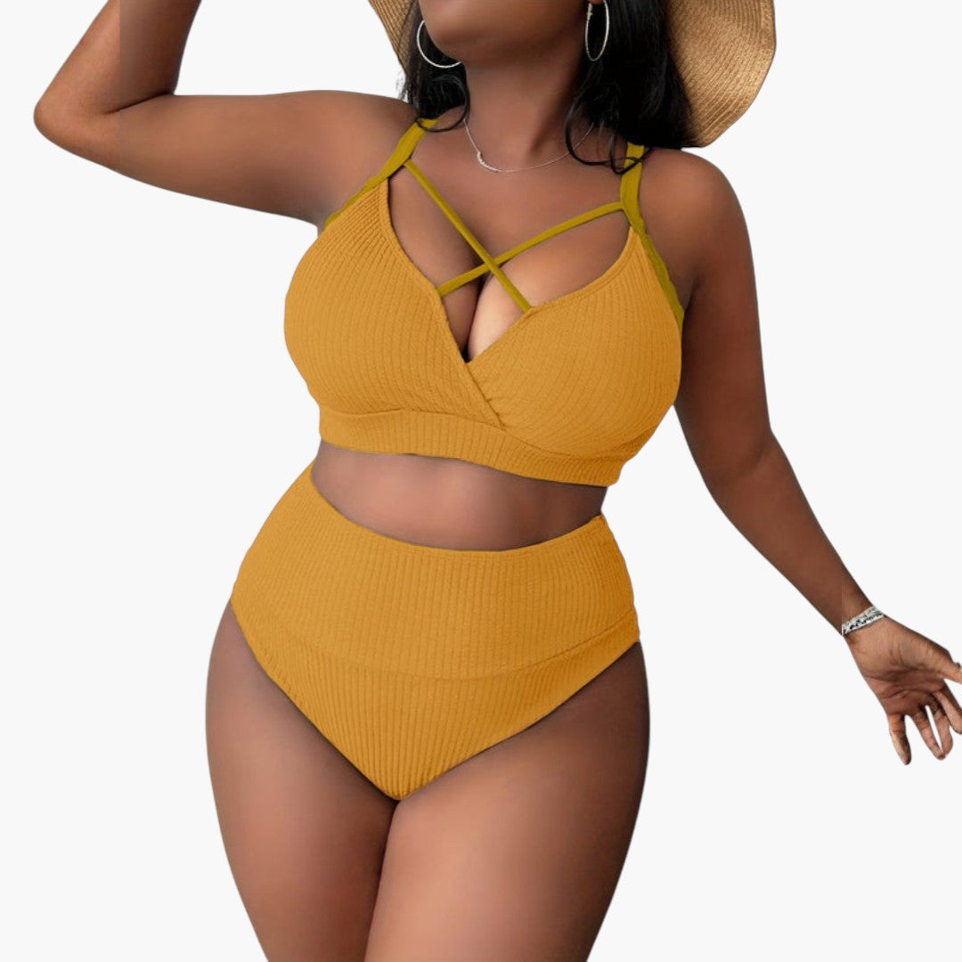 Set med bikini för kvinnor i stor storlek med hög midja på underdelen