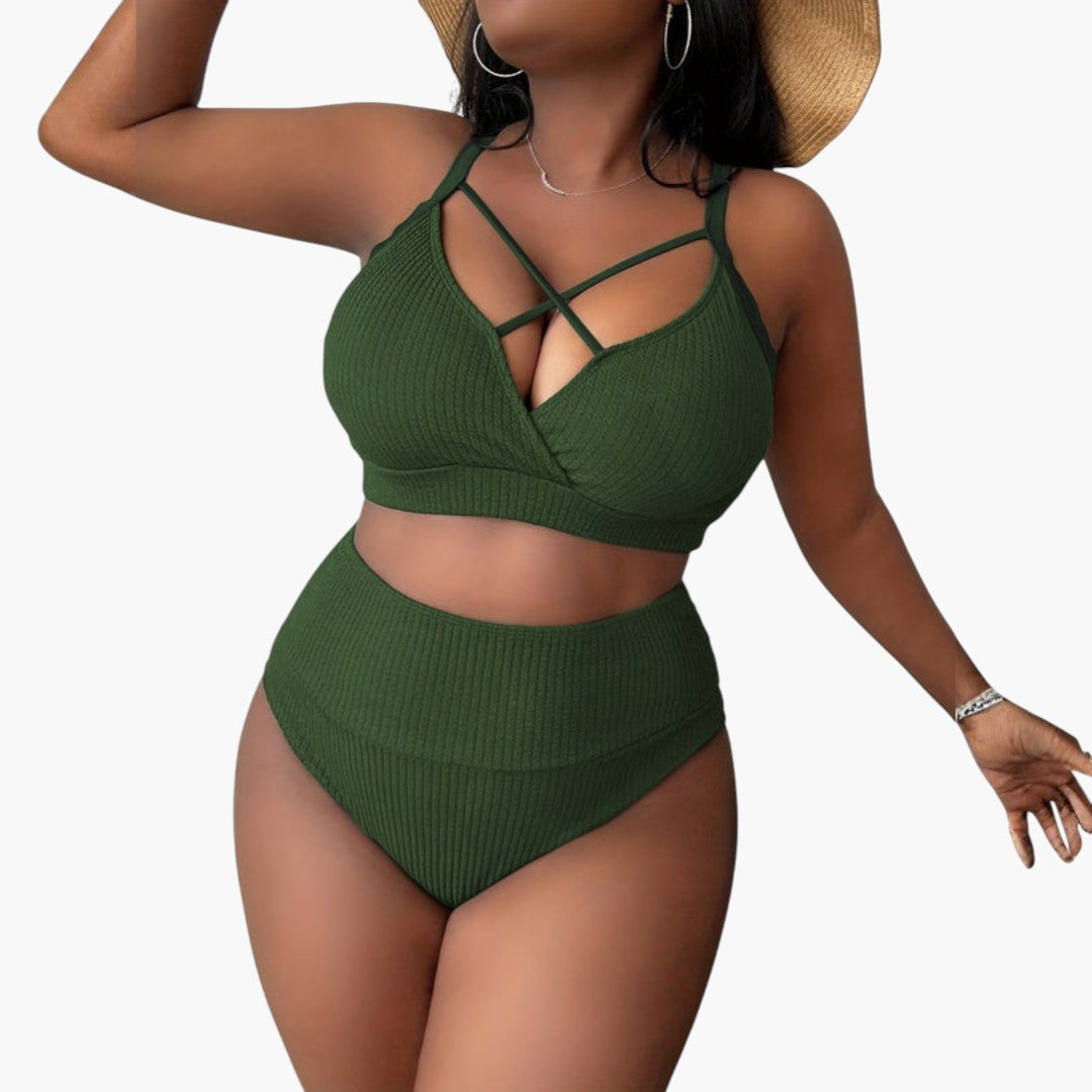 Set med bikini för kvinnor i stor storlek med hög midja på underdelen