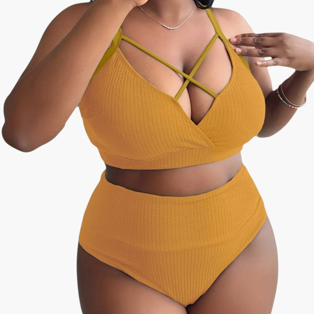 Set med bikini för kvinnor i stor storlek med hög midja på underdelen