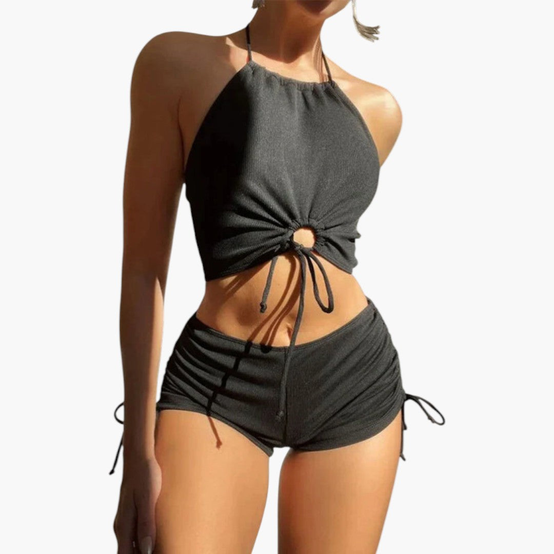 Completo bikini da donna con top a collo allacciato al collo