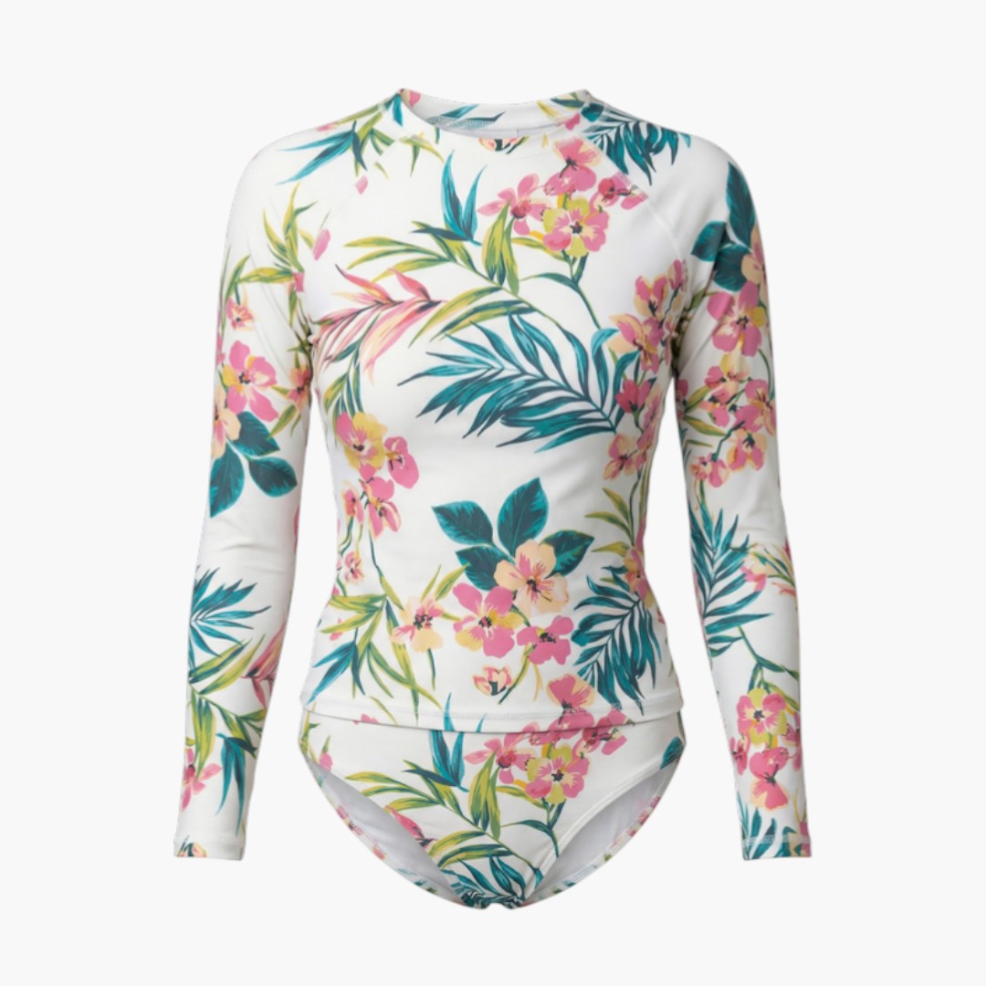 Conjunto de biquíni com camisola de proteção solar de mangas compridas para mulheres