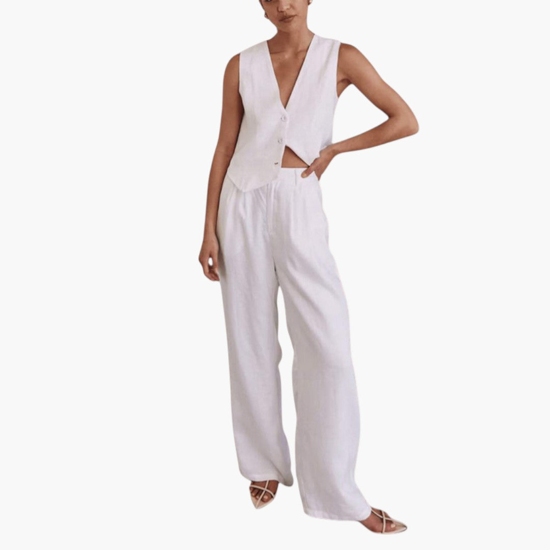 Zweiteiliges Sommeroutfit für Damen mit V-Ausschnitt-Top
