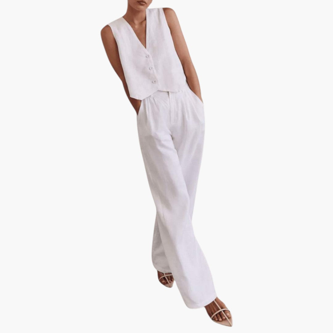 Zweiteiliges Sommeroutfit für Damen mit V-Ausschnitt-Top
