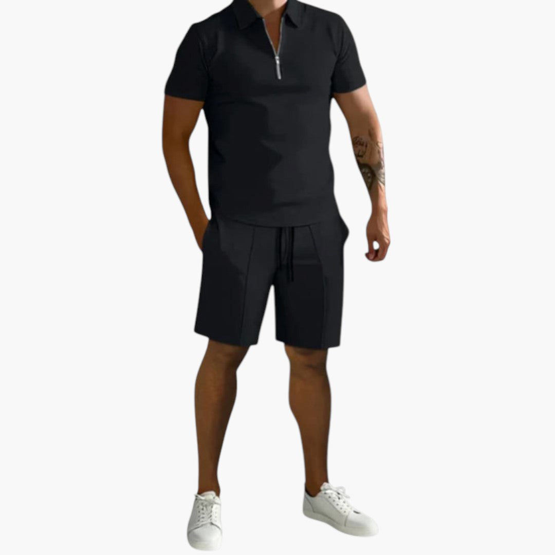 Ensemble d'été deux pièces hommes avec chemise à demi zip