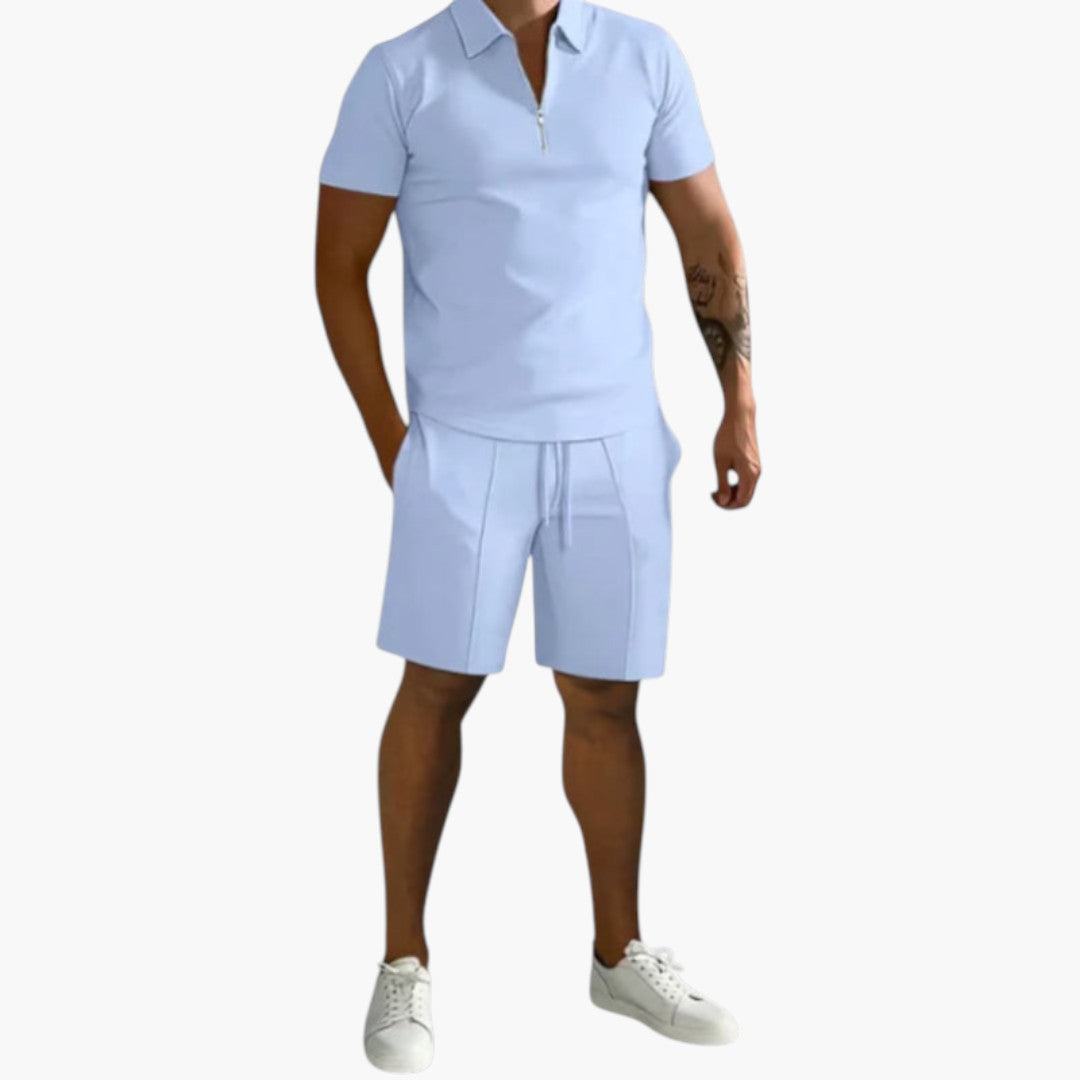 Ensemble d'été deux pièces hommes avec chemise à demi zip
