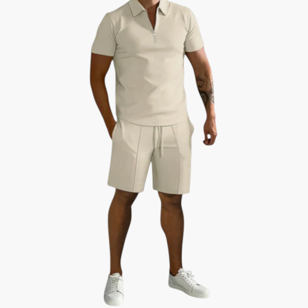Ensemble d'été deux pièces hommes avec chemise à demi zip