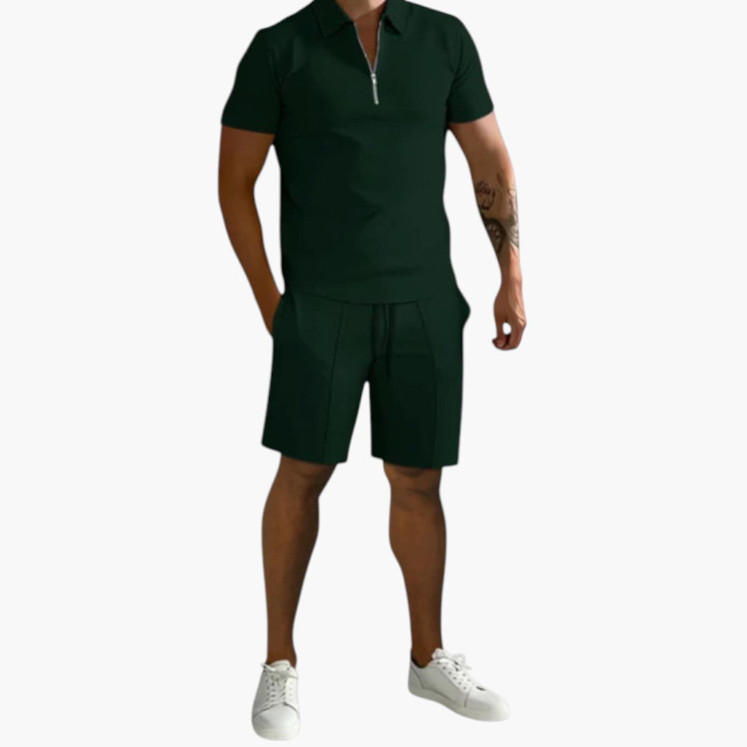 Ensemble d'été deux pièces hommes avec chemise à demi zip