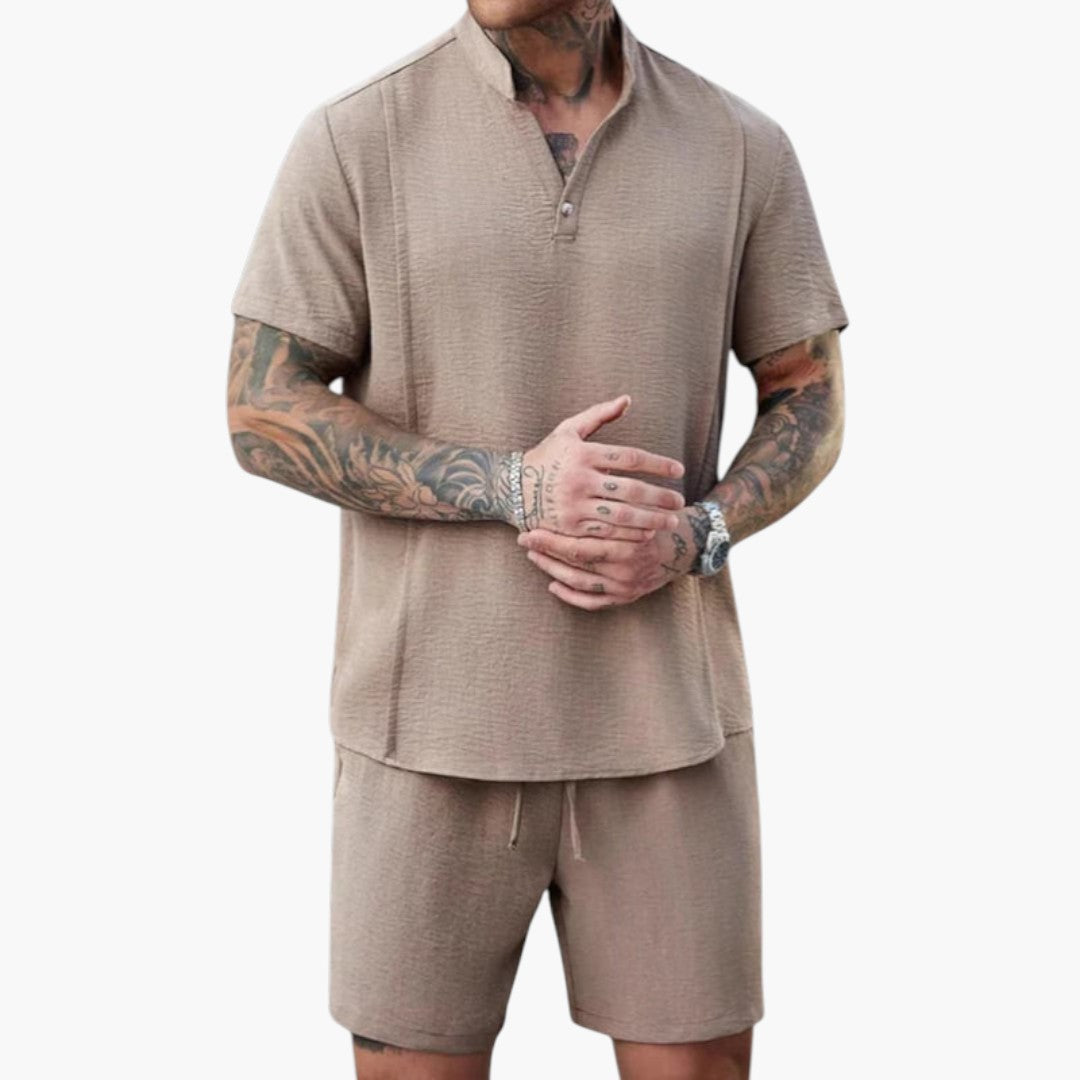 Ensemble d'été hommes a chemise Henley manches courtes
