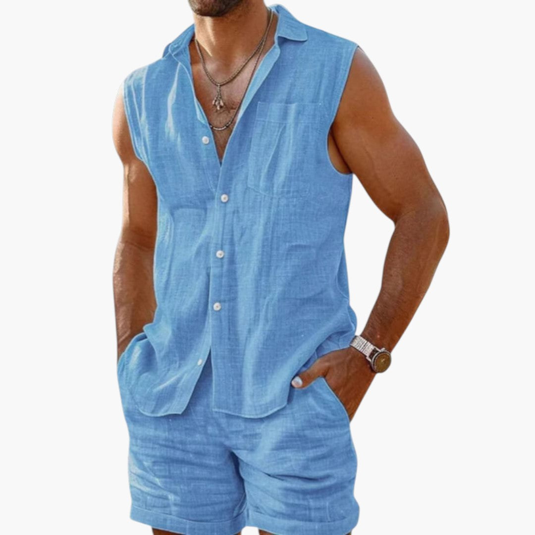 Ensemble d'été hommes a chemise sans manches et shorts
