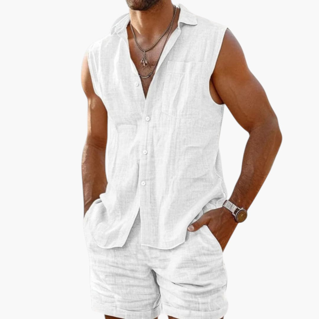 Ensemble d'été hommes a chemise sans manches et shorts