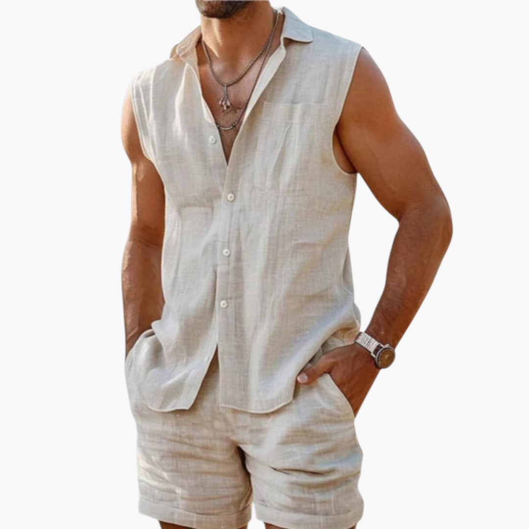 Ensemble d'été hommes a chemise sans manches et shorts