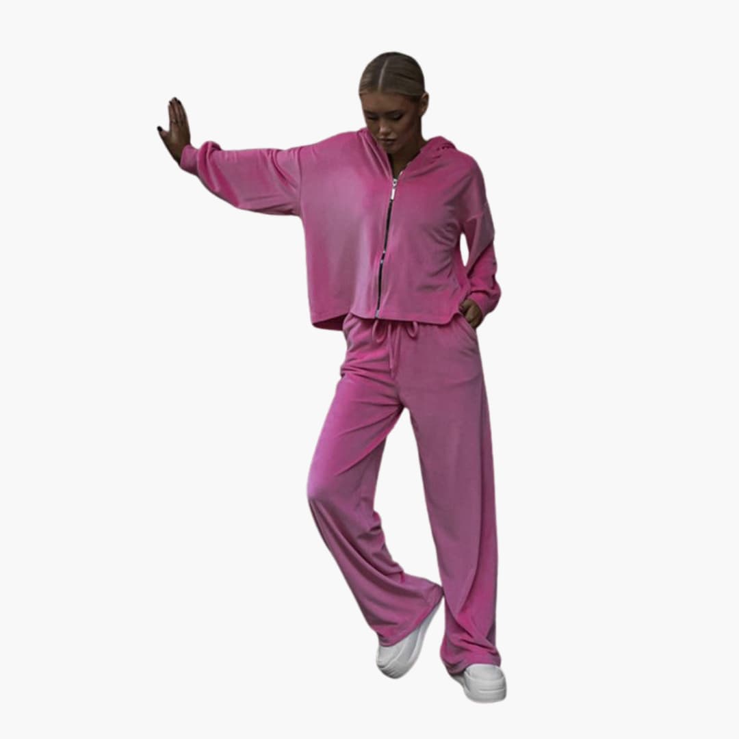 Damen-Jogginganzug mit Kapuzenjacke und weitem Hosenbein