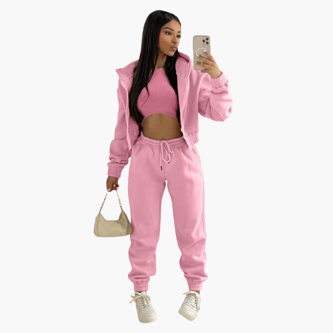 Damen-Sportset mit langärmeligem Oberteil und Hose mit Kordelzug